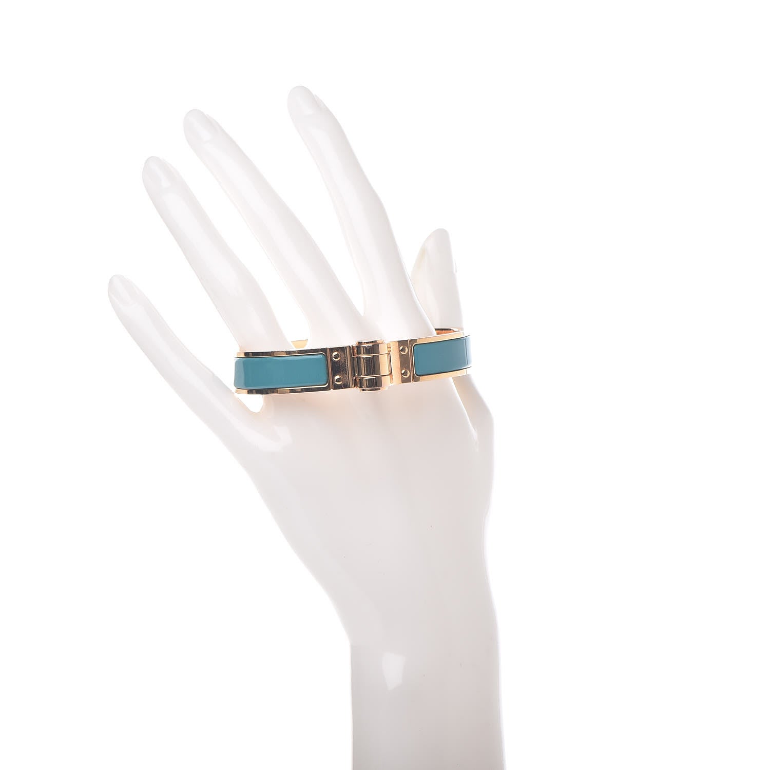 Hermes Enamel Charniere Uni Narrow Hinged Bracelet M Vert Bleuette 2 of 6