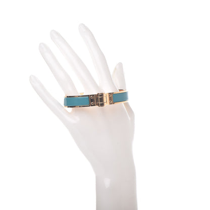 Hermes Enamel Charniere Uni Narrow Hinged Bracelet M Vert Bleuette 2 of 6