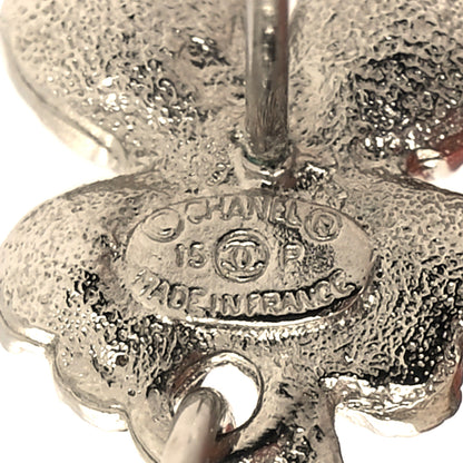 Chanel Crystal Pearl CC Clover Drop Earrings Silver 4 of 6