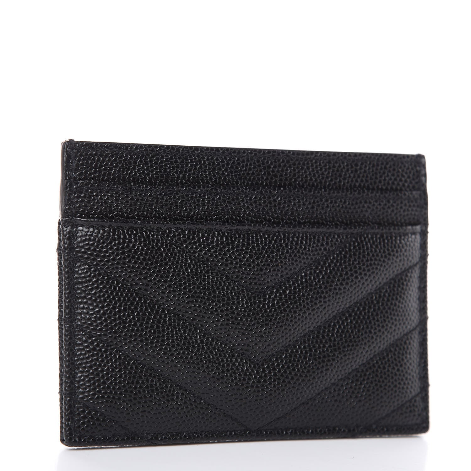 Saint Laurent Grain De Poudre Matelasse Chevron Monogram Credit Card Case Black 3 of 6