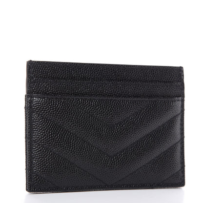 Saint Laurent Grain De Poudre Matelasse Chevron Monogram Credit Card Case Black 3 of 6