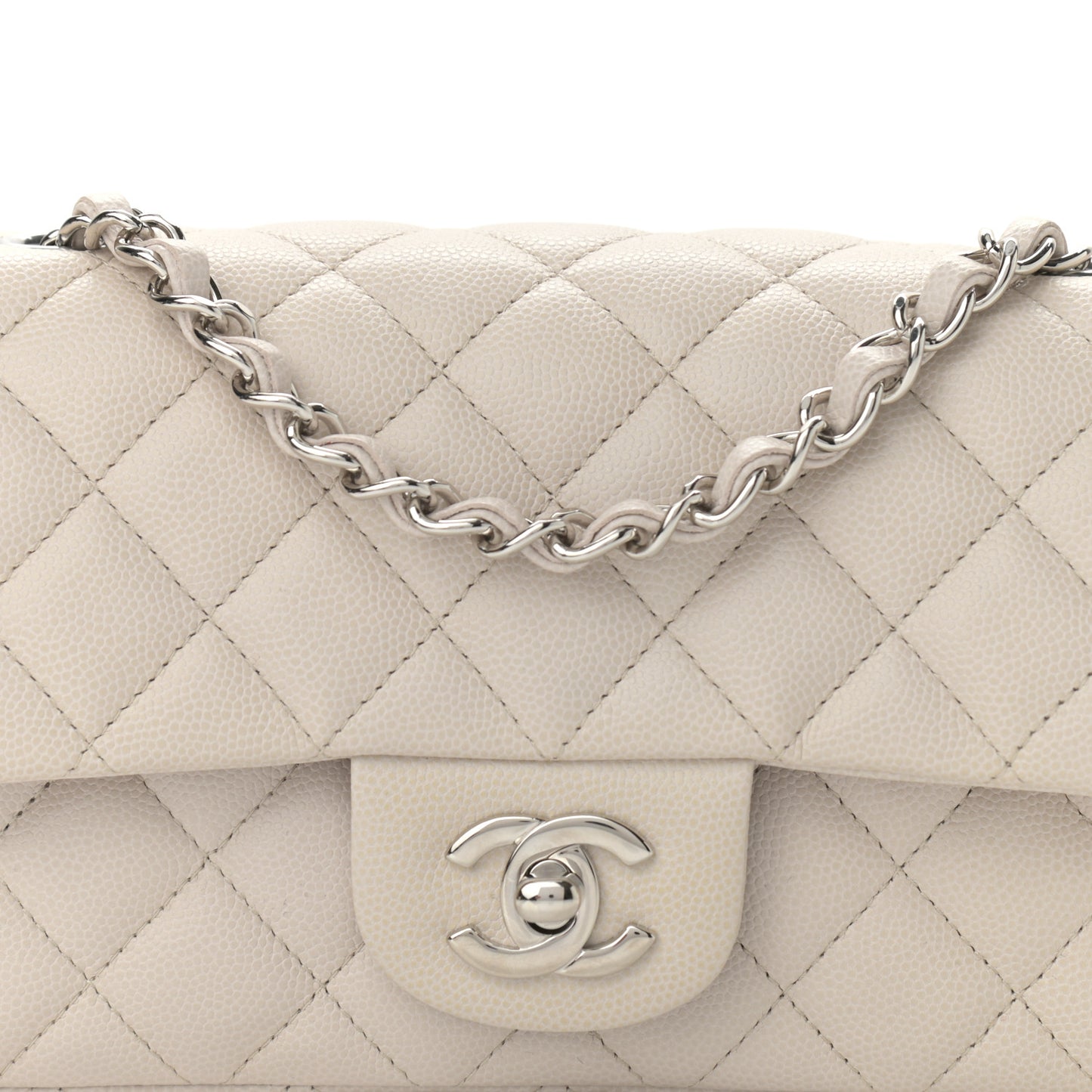 Caviar Quilted Mini Rectangular Flap Ivory