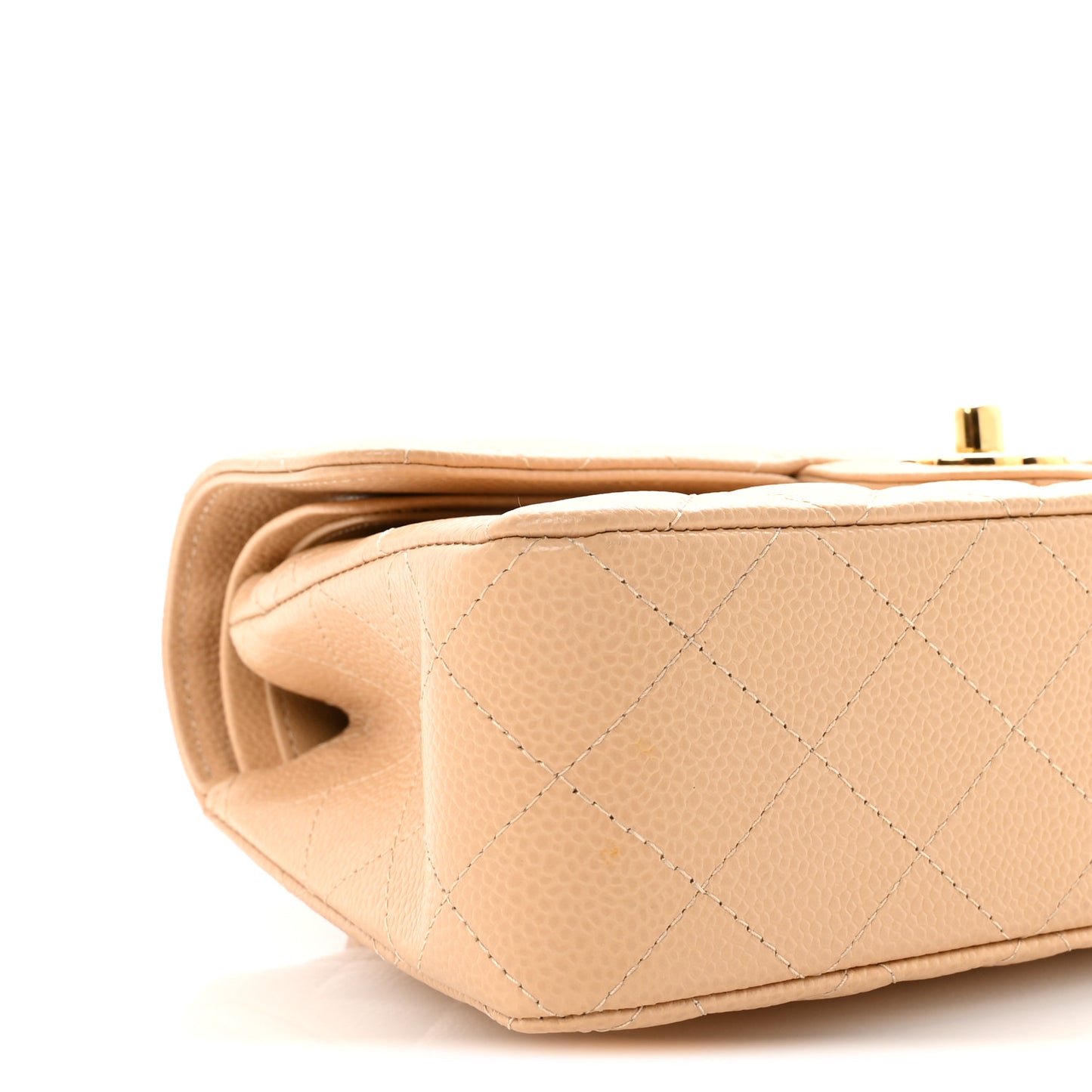 Caviar Quilted Small Double Flap Beige
