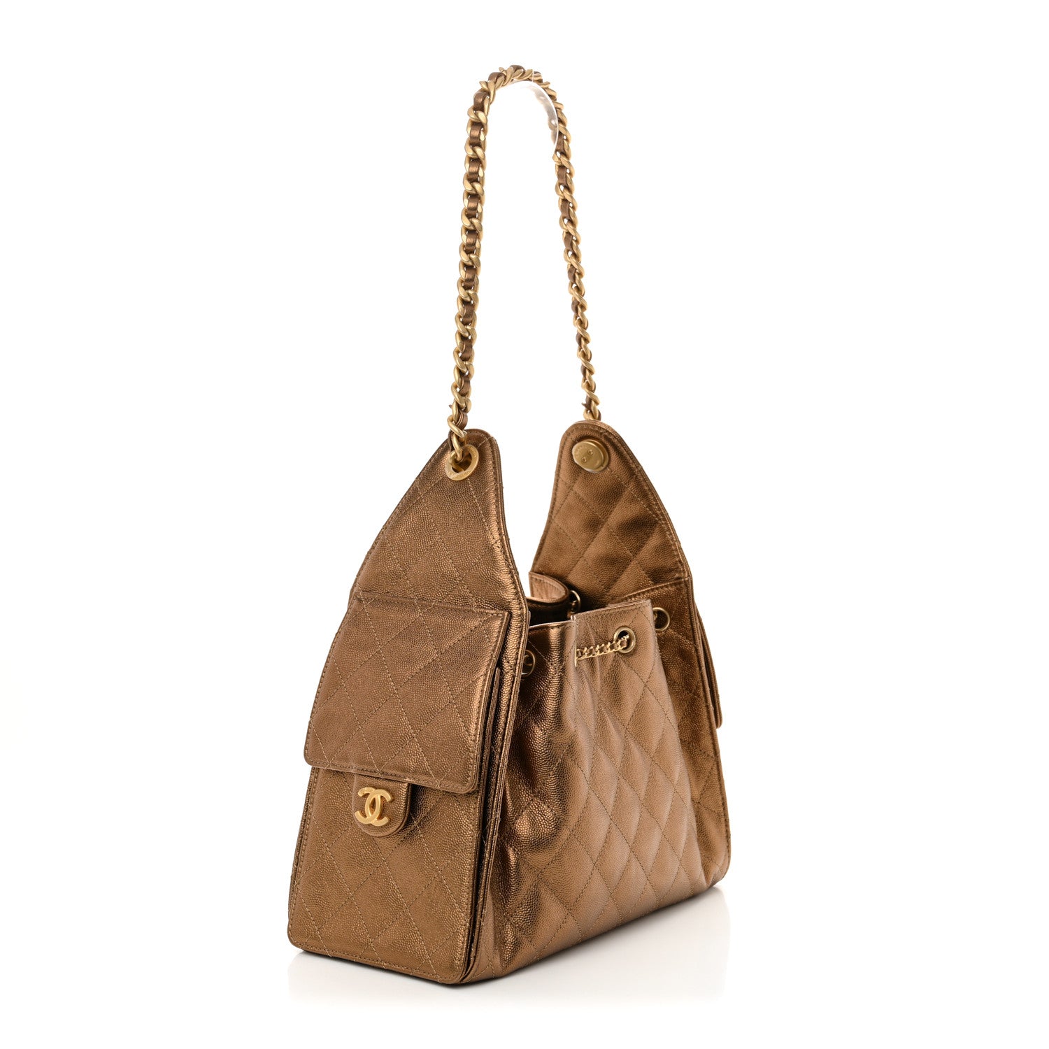 Chanel Metallic Caviar Quilted Small Chanel 25 Handbag Bronze