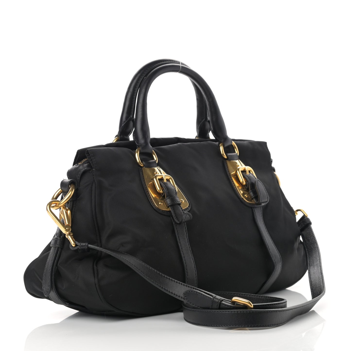 Tessuto Nylon Soft Calfskin Shopping Satchel Black