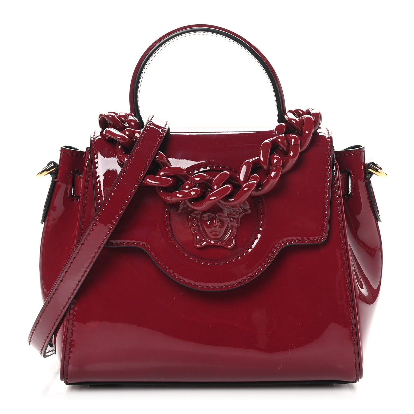Patent Calfskin Small La Medusa Top Handle Bag Claret