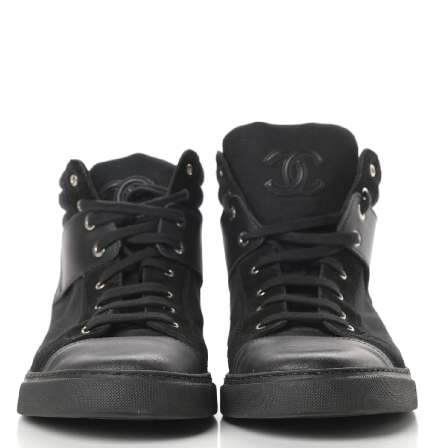 Chanel Toile Suede Calfskin Mens High Top Sneakers 43 Black 2 of 9