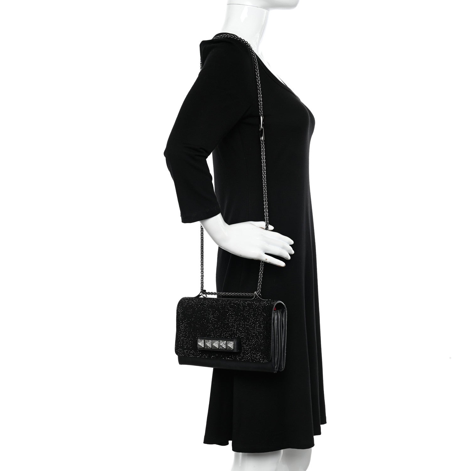Valentino Garavani Crystal Encrusted Studs Va Va Voom Shoulder Bag Black 2 of 12