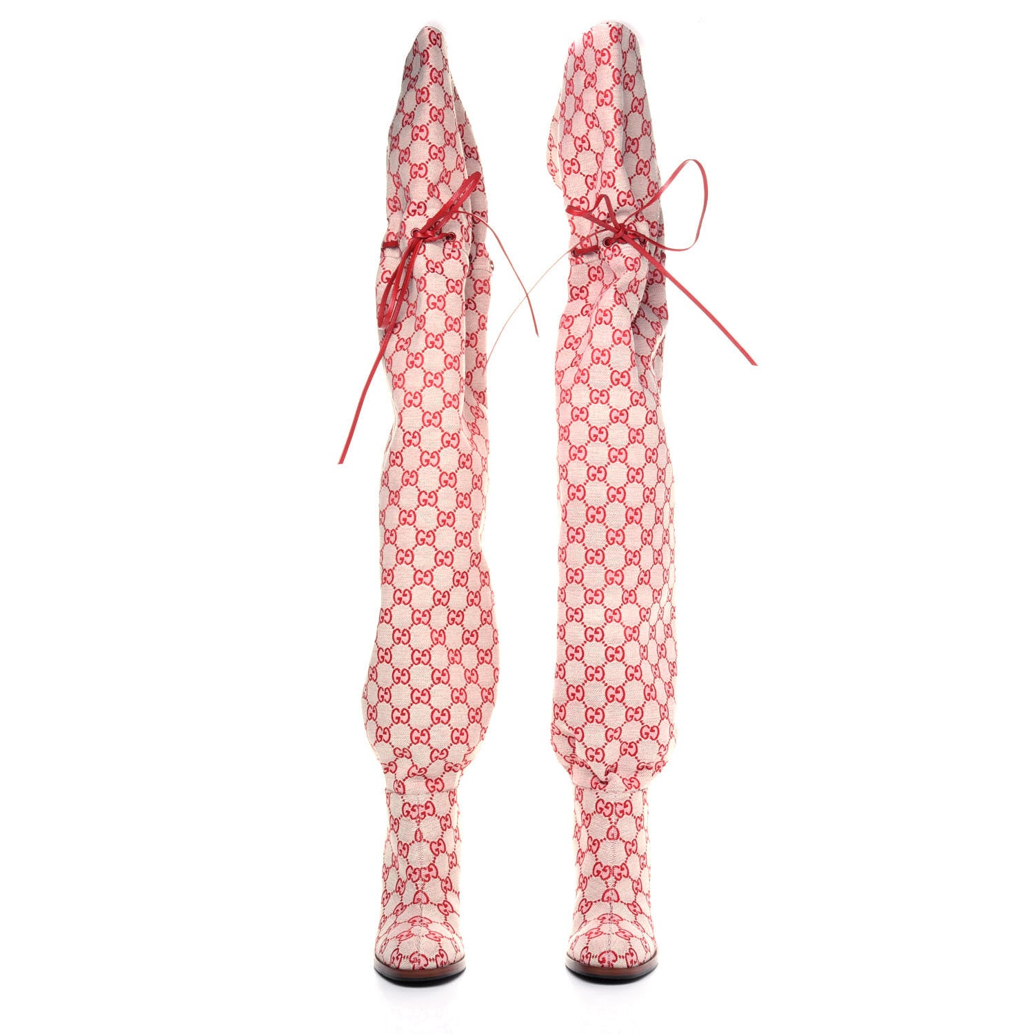Gucci Monogram Over The Knee Boots 36.5 Gardenia Hibiscus Red 2 of 8