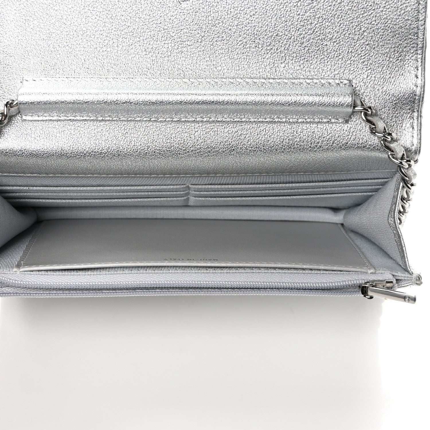 Chanel Metallic Lambskin Quilted Wallet On Chain WOC Silver 5 of 11