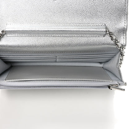 Chanel Metallic Lambskin Quilted Wallet On Chain WOC Silver 5 of 11