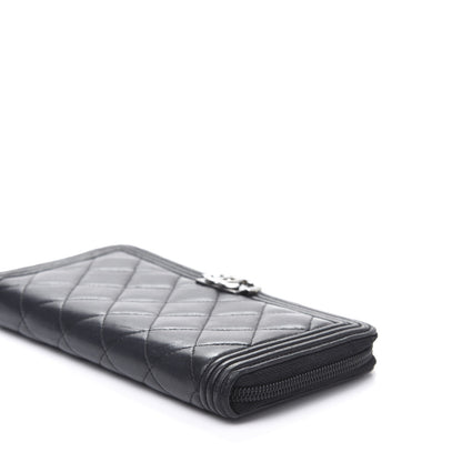 Chanel Lambskin Quilted Boy Zip Around Wallet Black 10 of 10