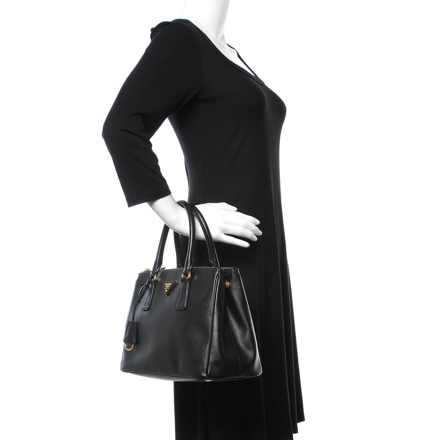Saffiano Small Galleria Double Zip Tote Black