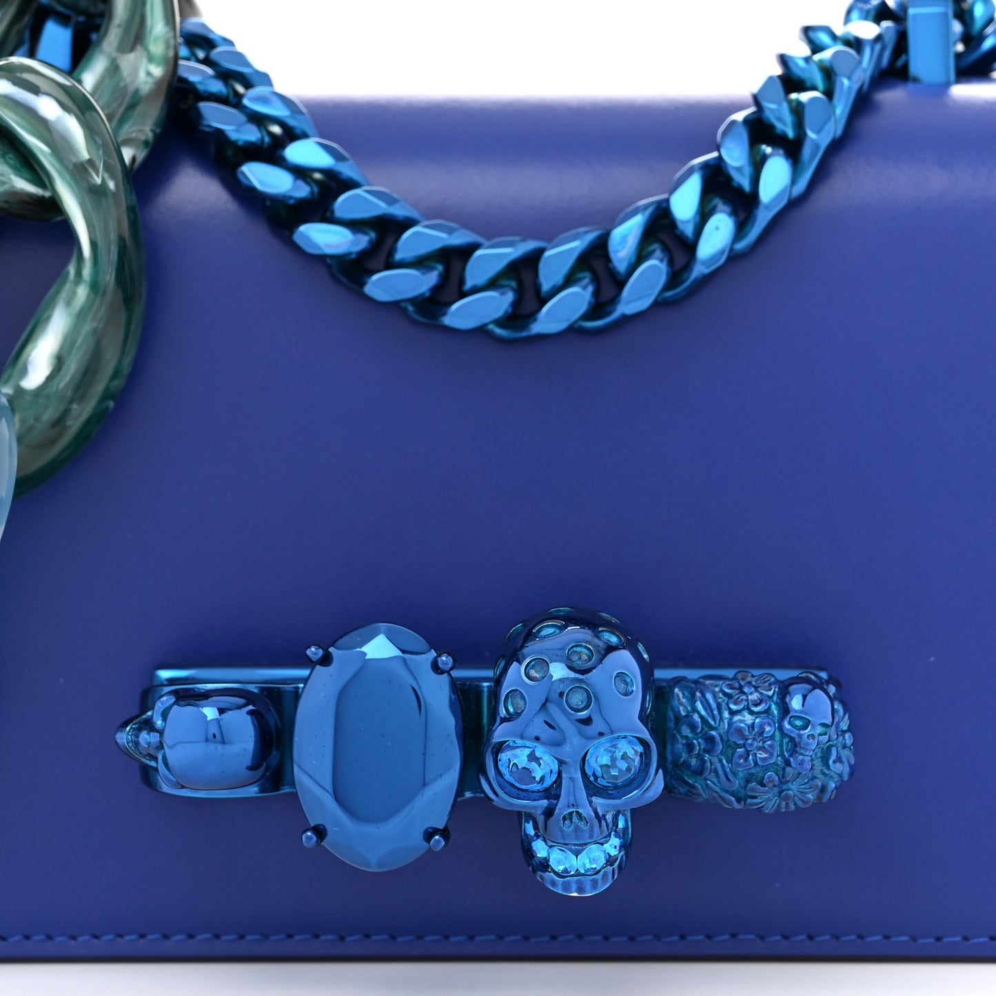 Calfskin Mini Jeweled Knuckle Satchel Royal Blue