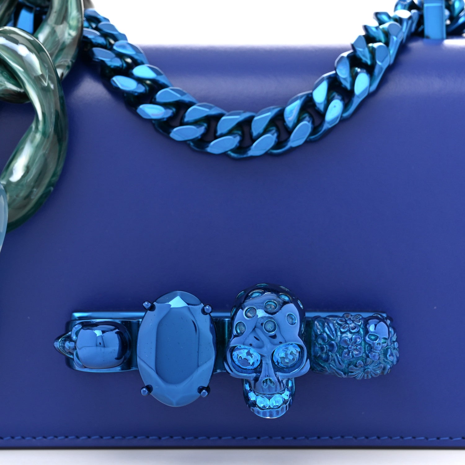 Alexander McQueen Calfskin Mini Jeweled Knuckle Satchel Royal Blue 7 of 10