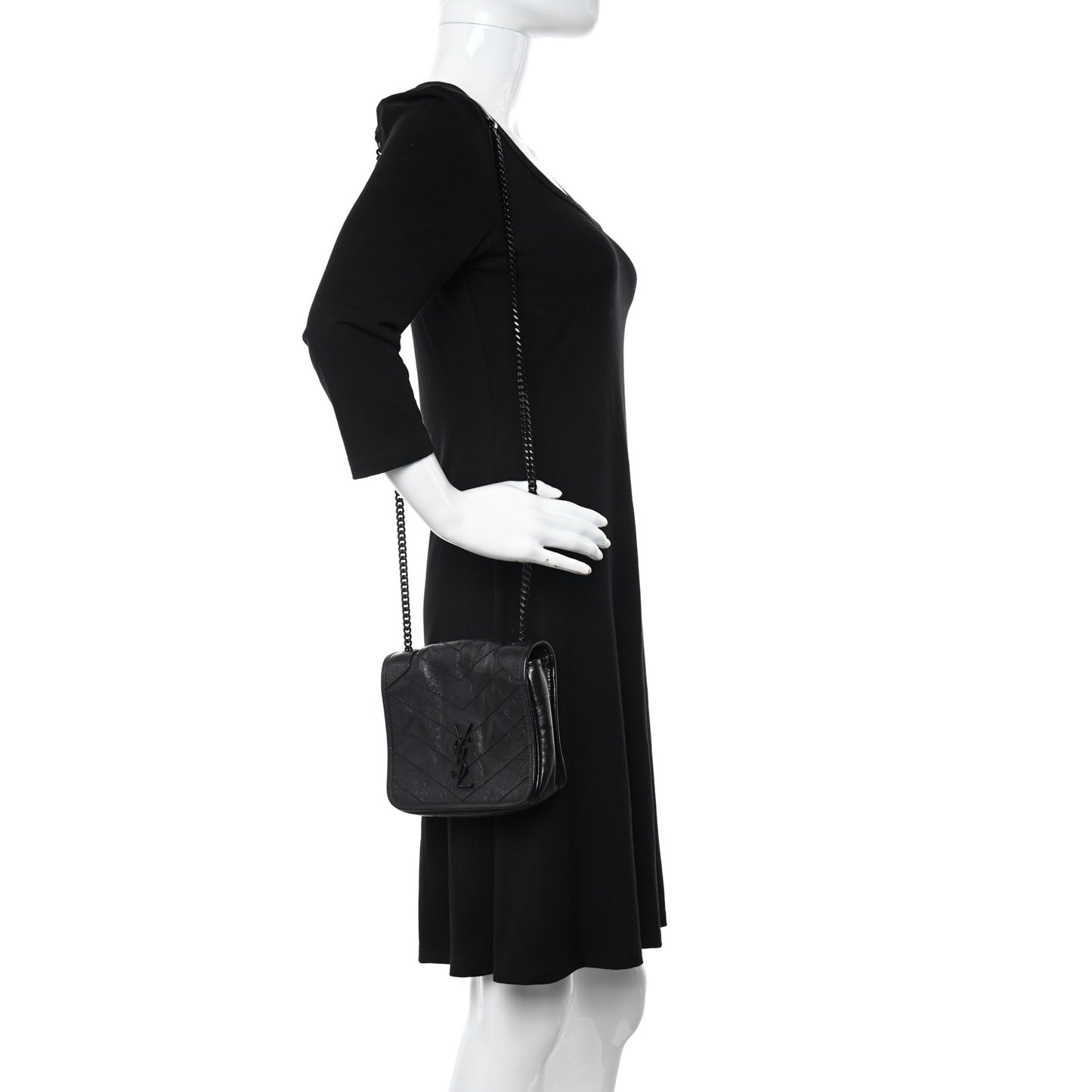 Crinkled Calfskin Matelasse Monogram Niki Chain Wallet Black