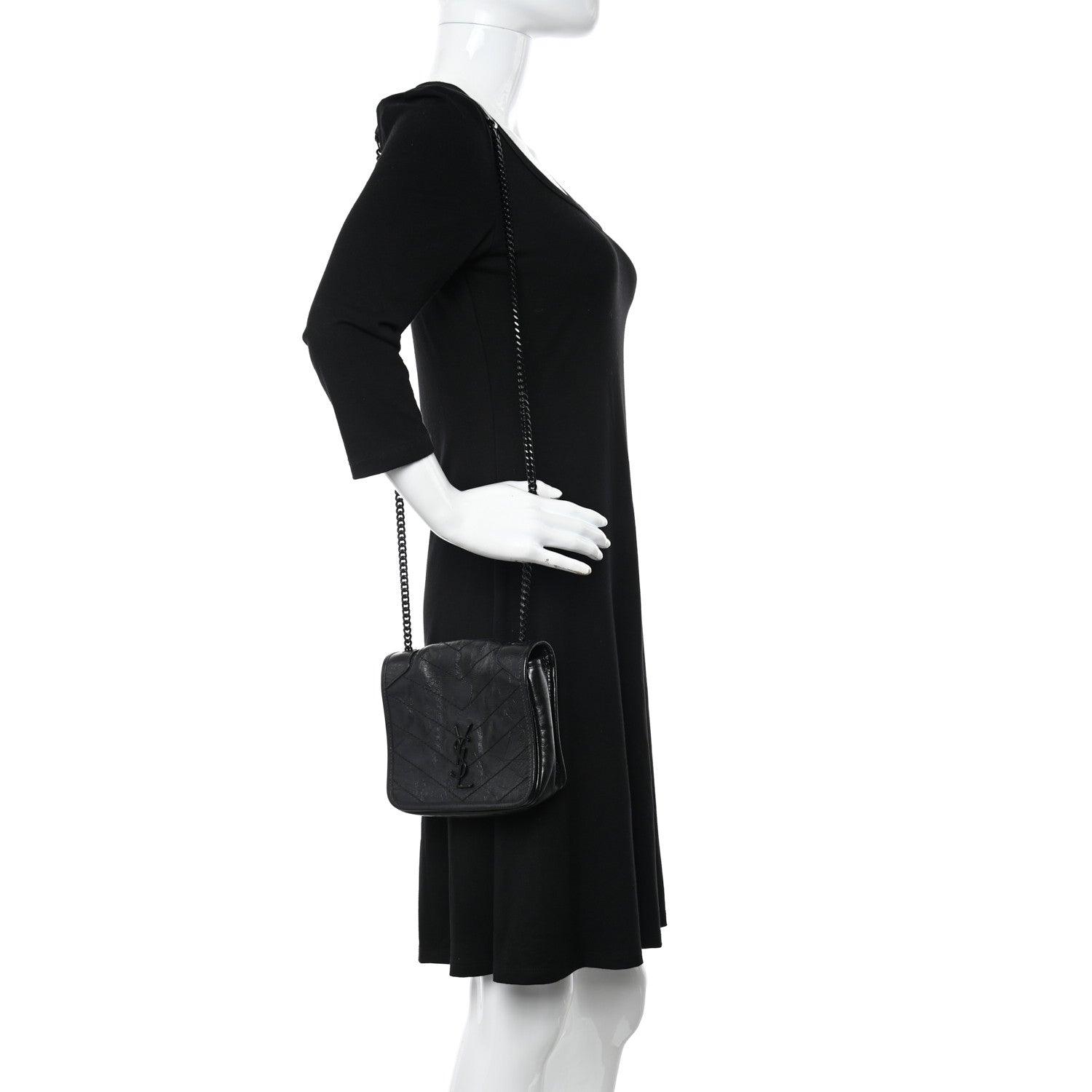 Saint Laurent Crinkled Calfskin Matelasse Monogram Niki Chain Wallet Black 2 of 10