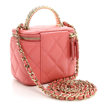 Chanel Lambskin Quilted Crystal Top Handle Mini Vanity Case With Chain Coral 3 of 10