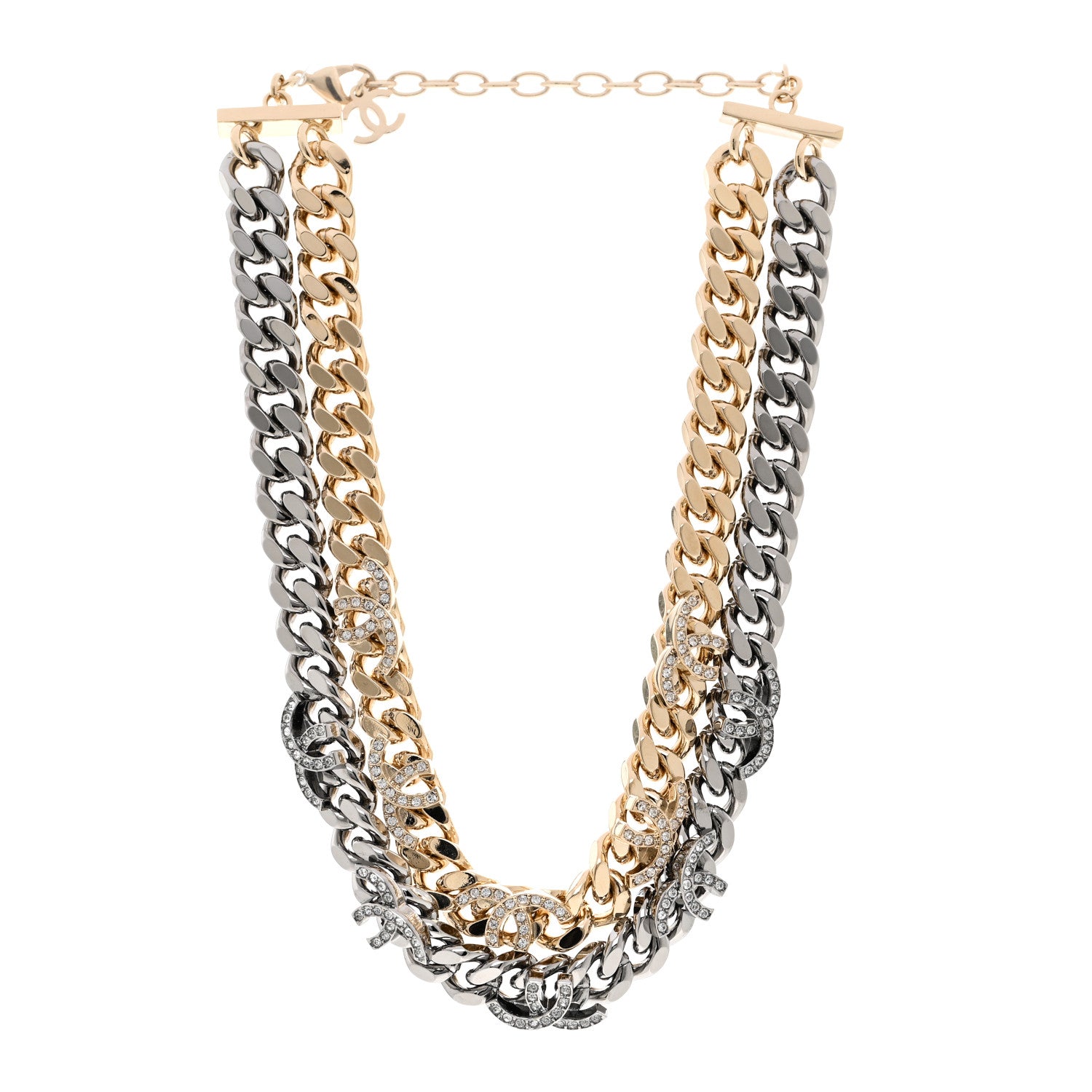 Chanel Crystal Chain CC Link Choker Gold Ruthenium 1677913