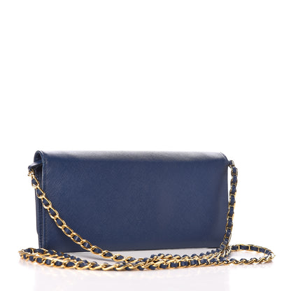 Prada Saffiano Metal Oro Chain Wallet Bleuette 3 of 15