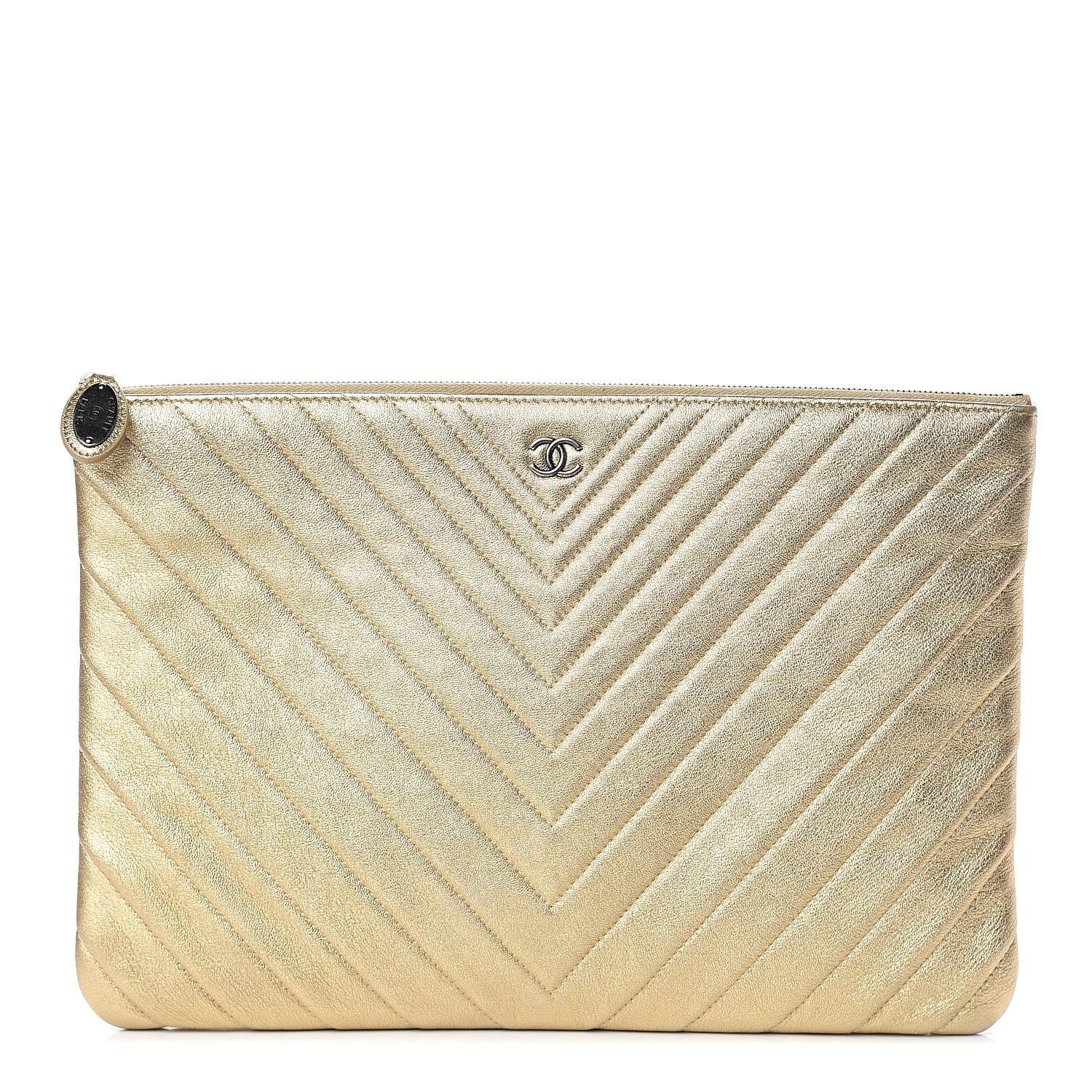 Chanel Metallic Calfskin Chevron Quilted Large Cosmetic Case Light Gold 1 of 12