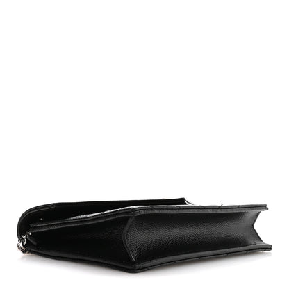 Saint Laurent Grain De Poudre Matelasse Chevron Monogram Envelope Chain Wallet Black 3 of 9
