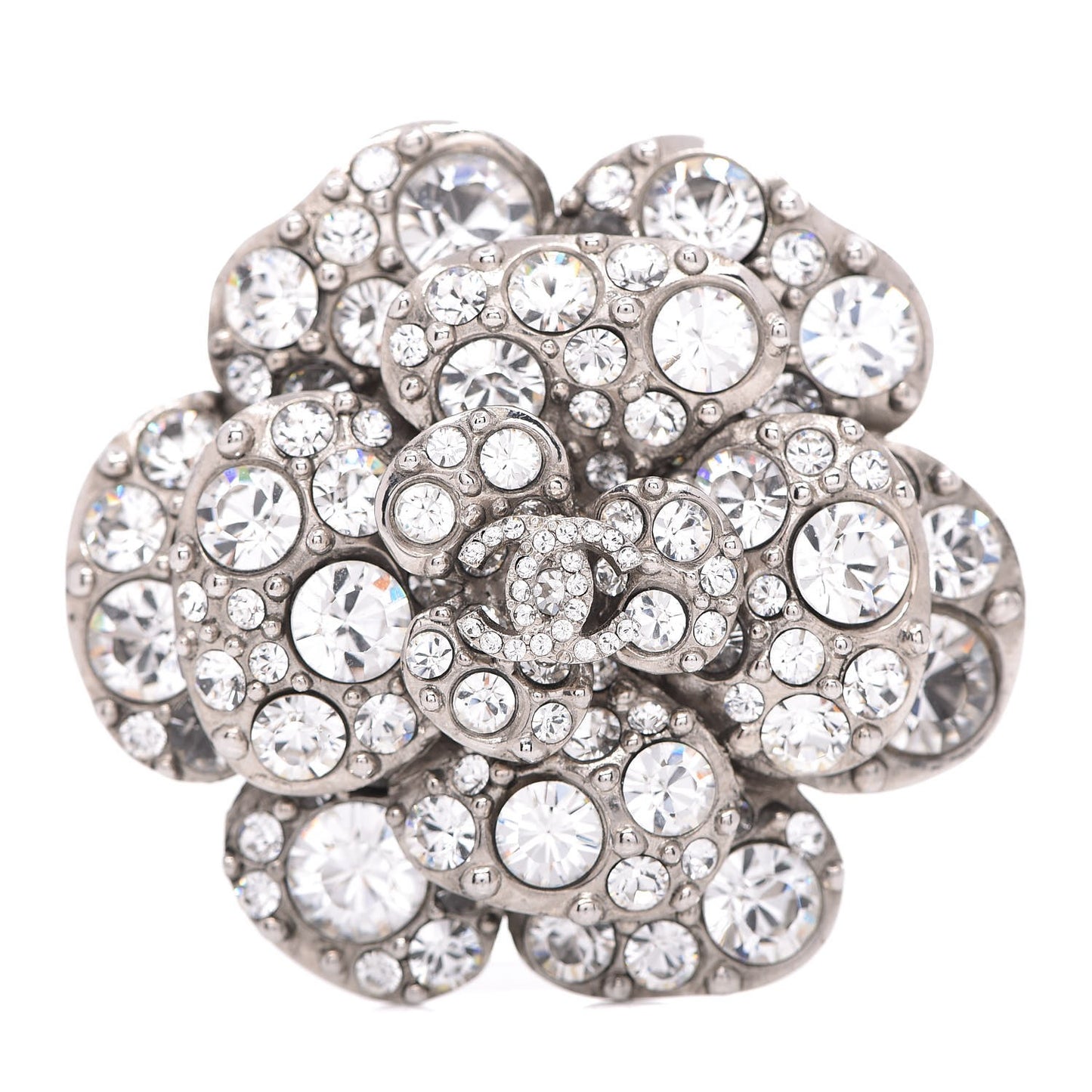 Swarovski Crystal Camellia CC Brooch Silver