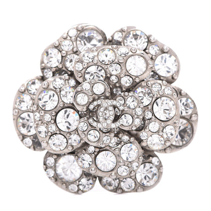 Chanel Swarovski Crystal Camellia CC Brooch Silver 1 of 5