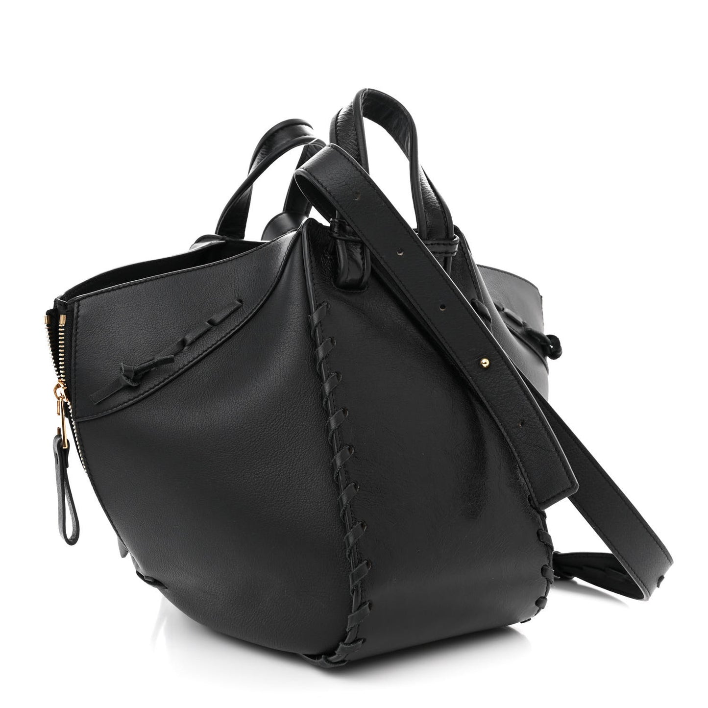 Calfskin Small Whipstitch Hammock Shoulder Bag Black
