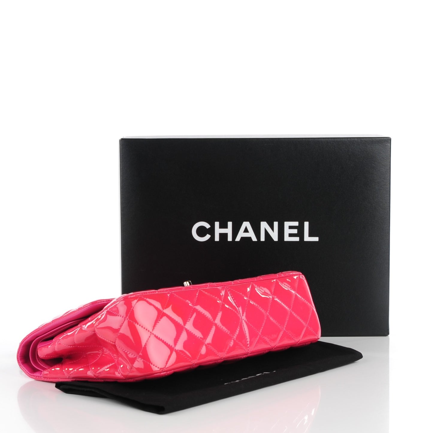 Patent Calfskin Quilted Jumbo Double Flap Fuchsia