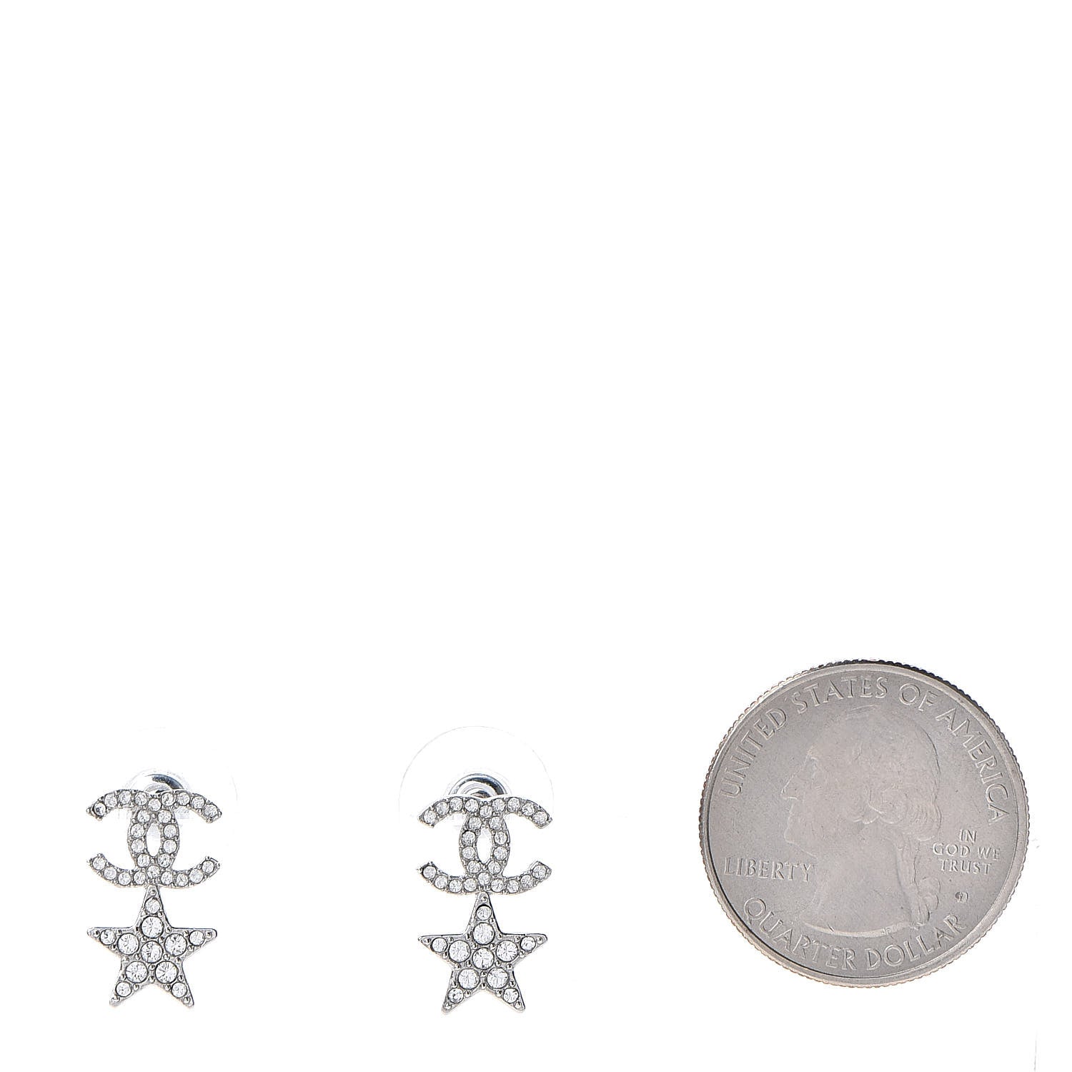 Chanel Crystal CC Star Earrings Silver 2 of 6