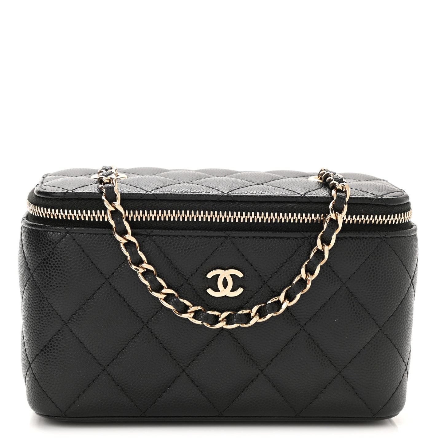 Caviar Quilted Small Vanity Case With Chain Black