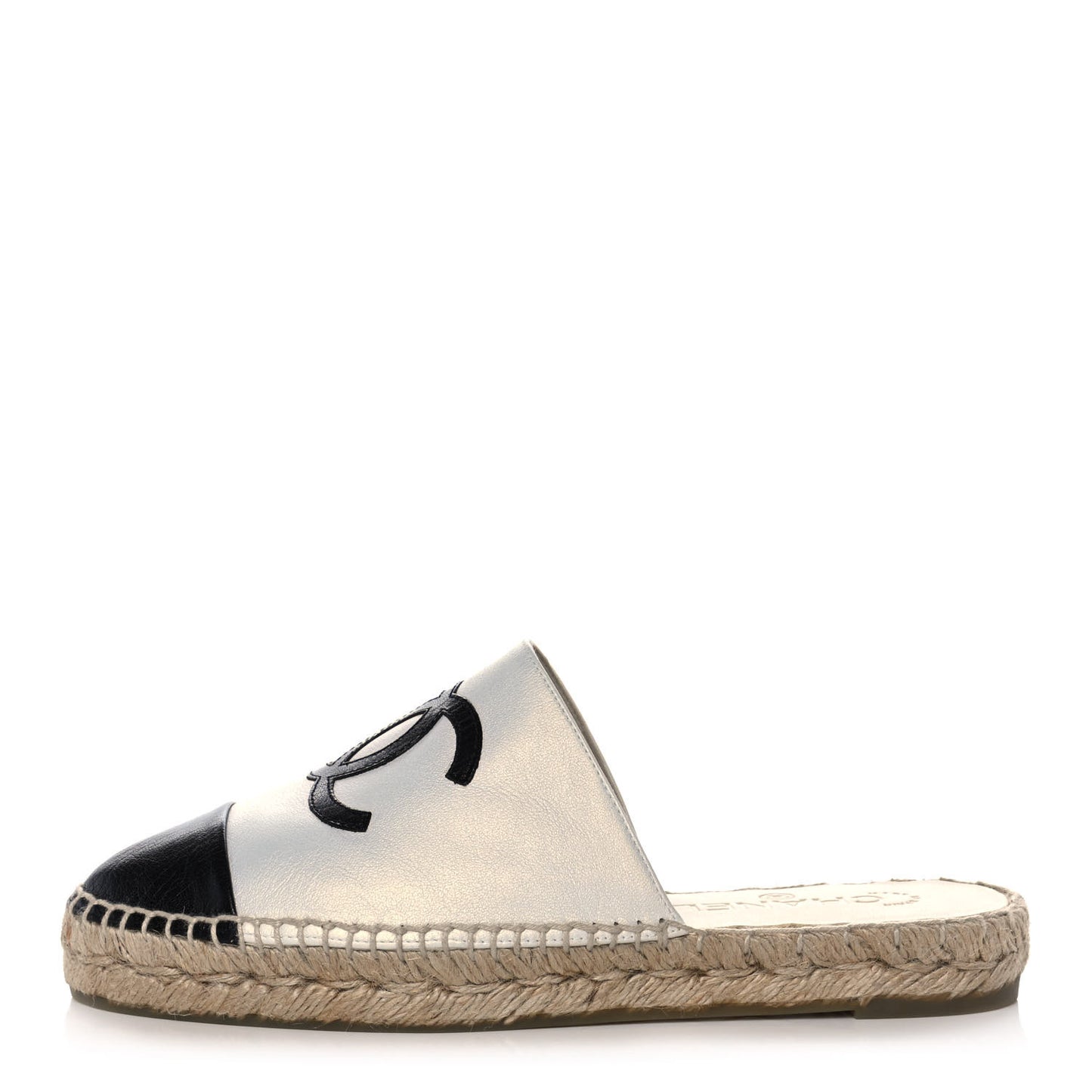 Iridescent Goatskin CC Espadrille Mules 37 Ivory Black