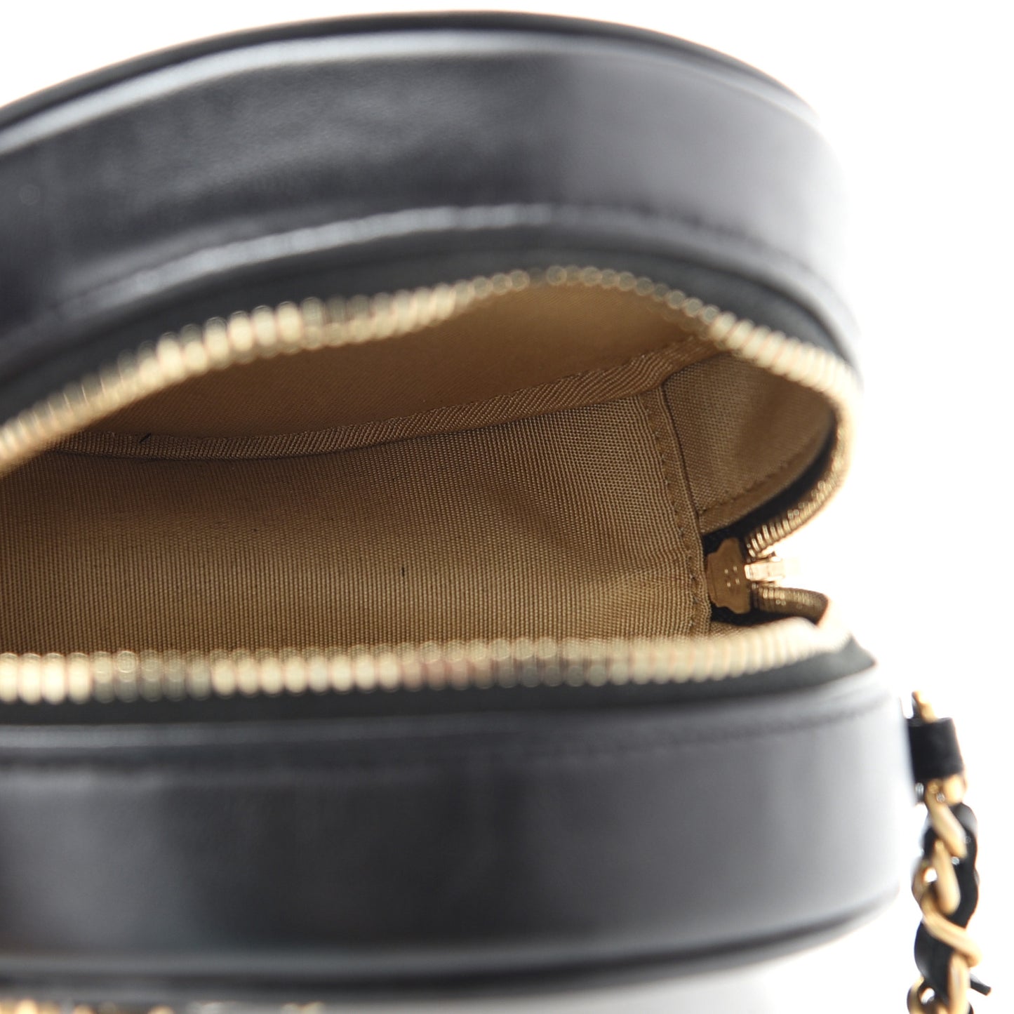 Lambskin Quilted Lucky Charms CC Round Clutch With Chain Black
