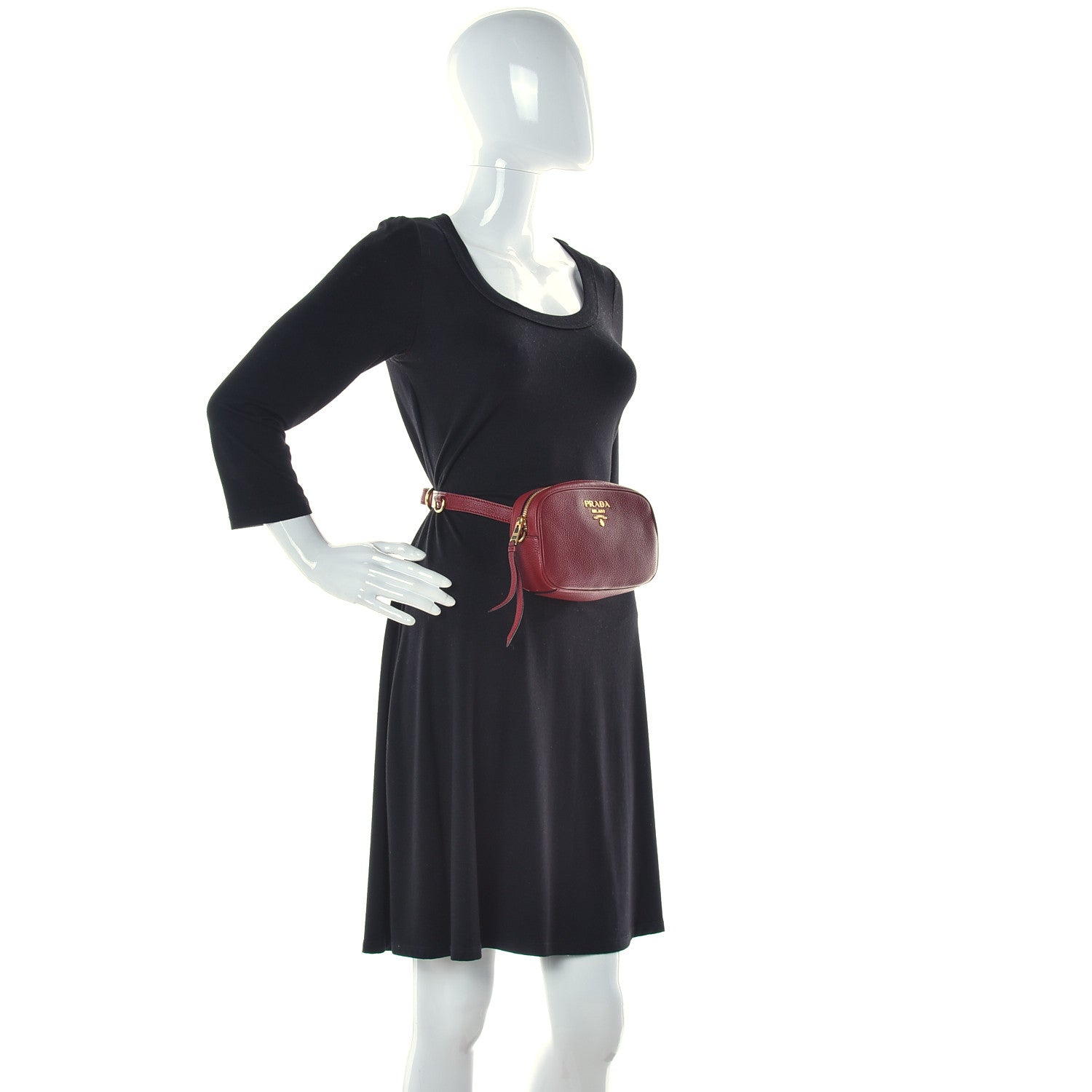 Prada Vitello Daino Logo Belt Bag Rubino 2 of 12