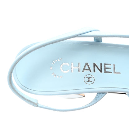 Chanel Lambskin Grosgrain Cap Toe CC Slingback Pumps 38 Light Blue Black 8 of 10