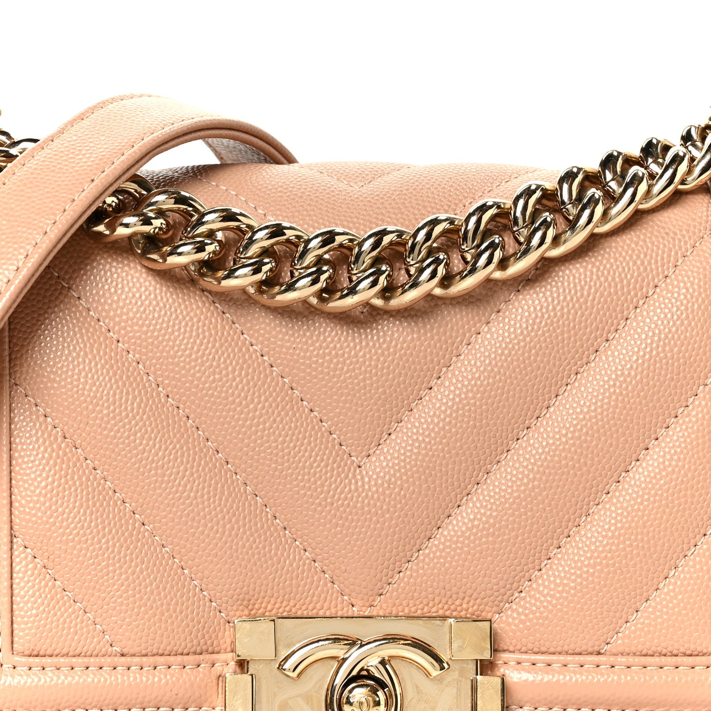 Caviar Chevron Quilted Small Boy Flap Dark Beige