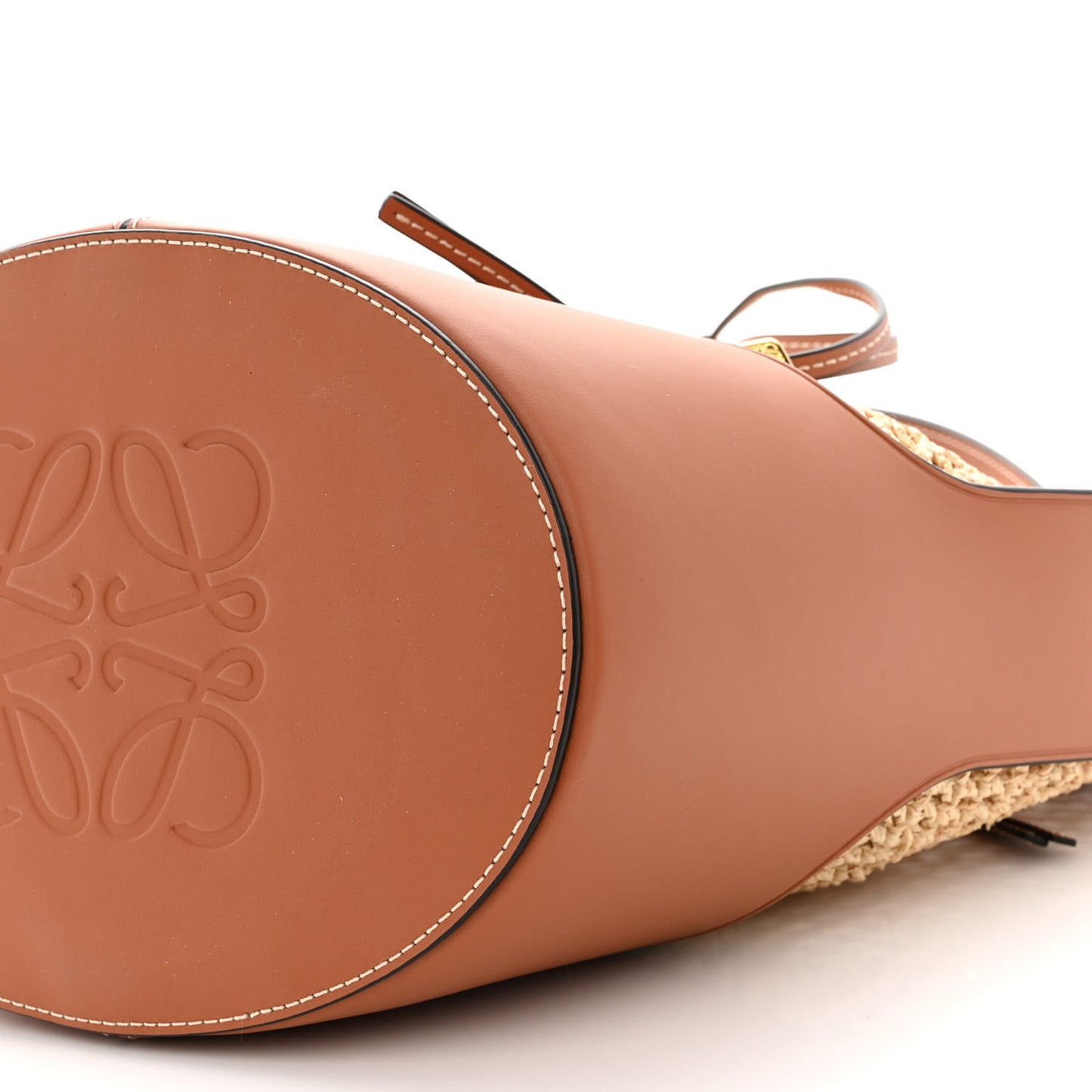 Raffia Calfskin Balloon Bucket Bag Natural Tan