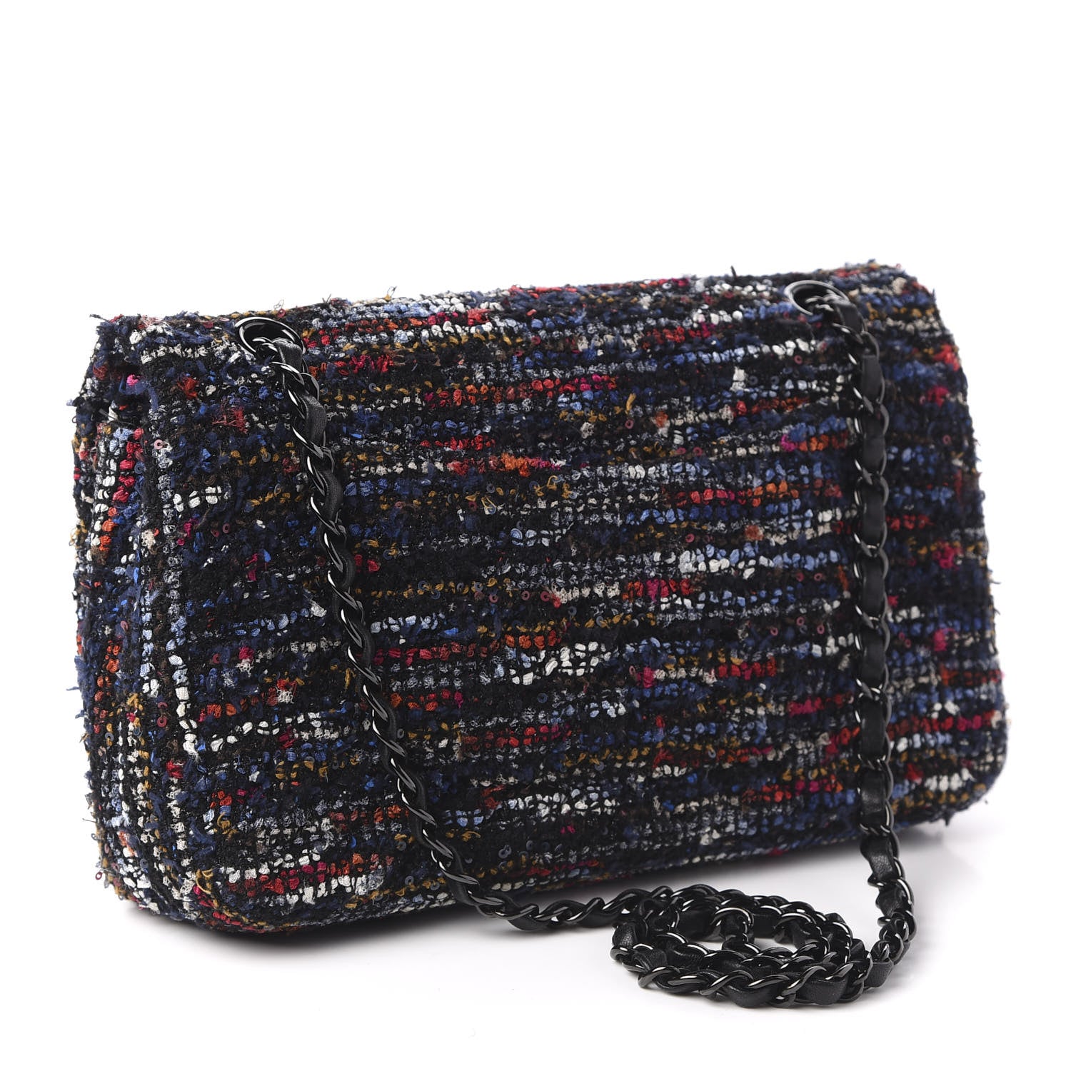 Chanel Tweed Sequin Chevron Quilted Medium Double Flap Multicolor 3 of 10