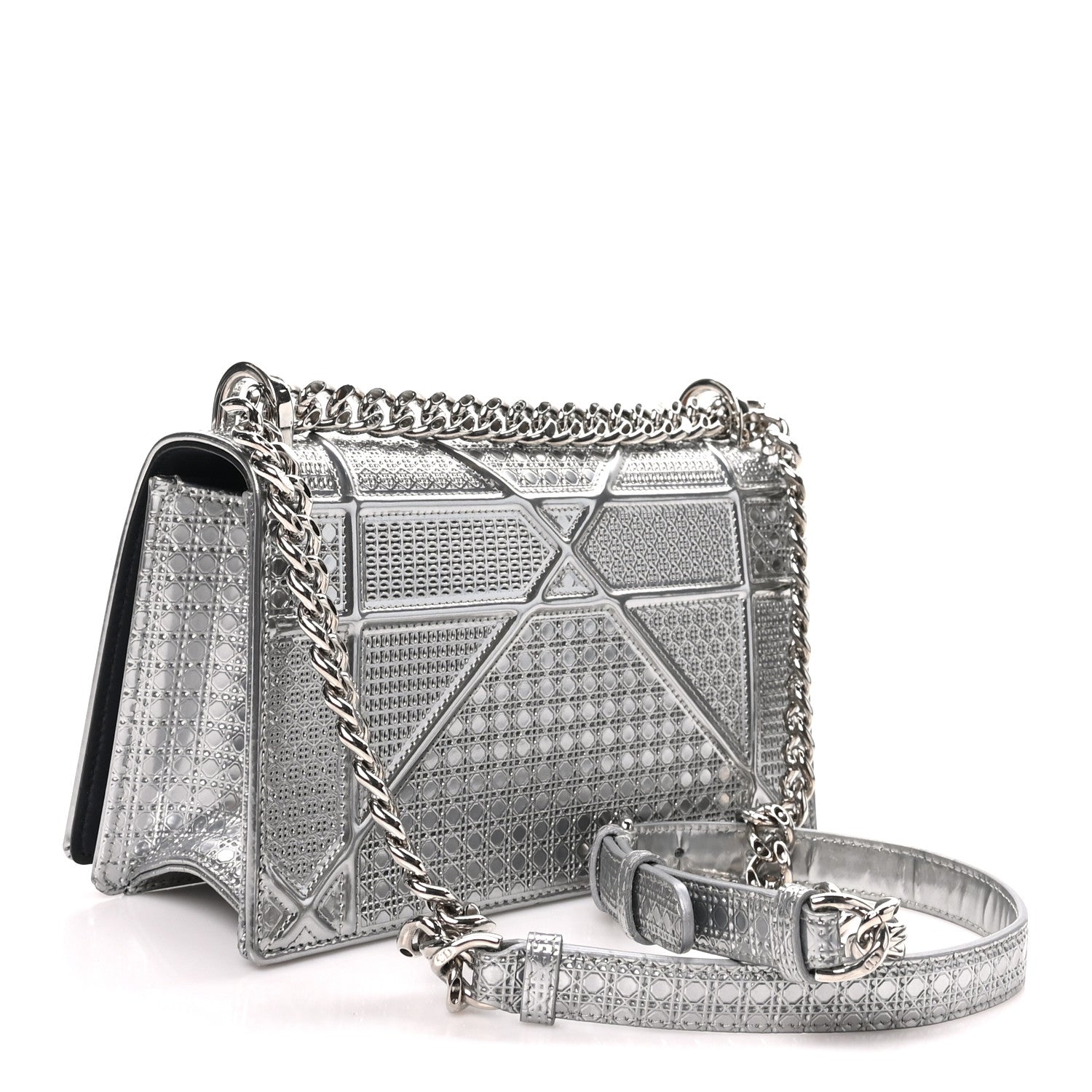 Christian Dior Metallic Patent Micro-Cannage Small Diorama Flap Bag Silver 3 of 9