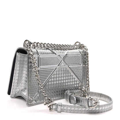 Christian Dior Metallic Patent Micro-Cannage Small Diorama Flap Bag Silver 3 of 9