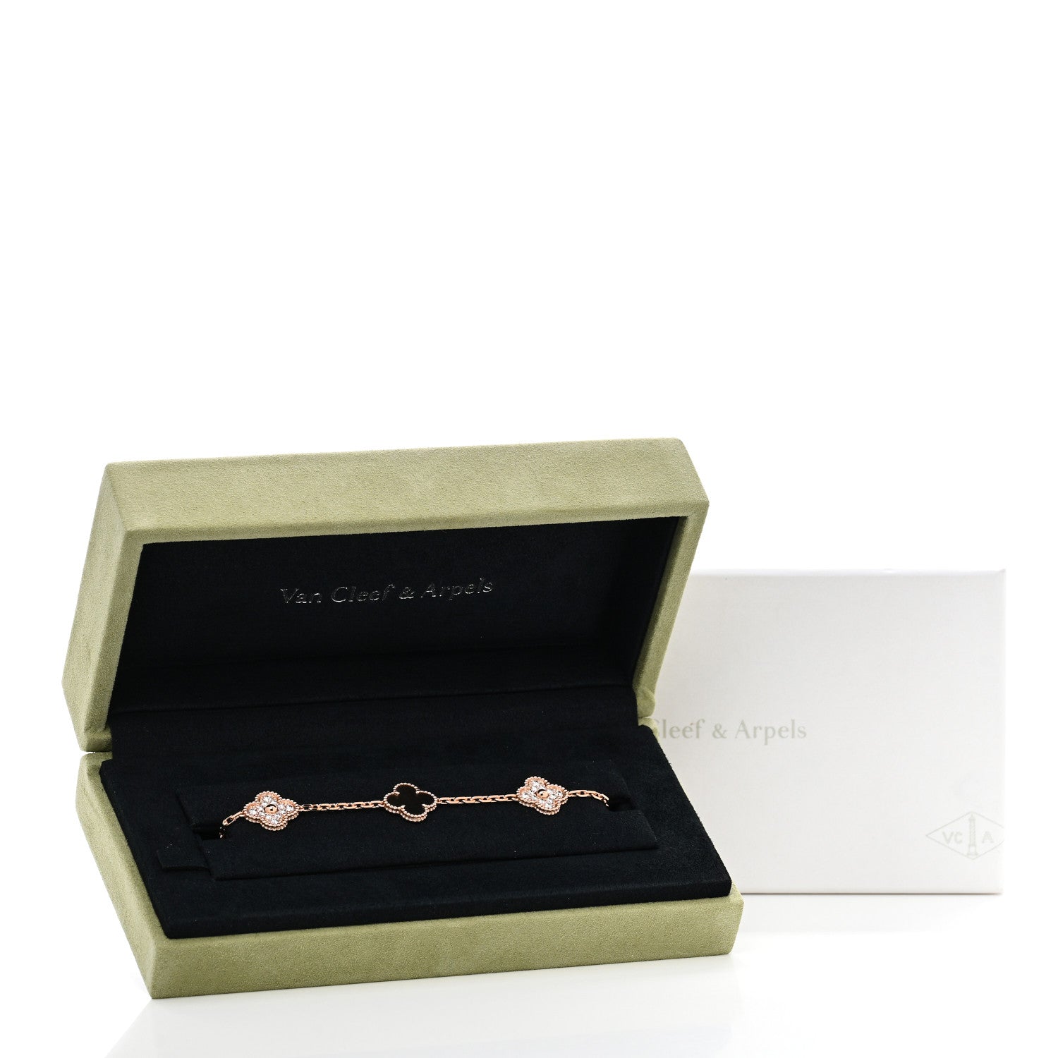 Van Cleef & Arpels 18K Rose Gold Diamond Gray Mother of Pearl 5 Motifs Vintage Alhambra Bracelet 5 of 5