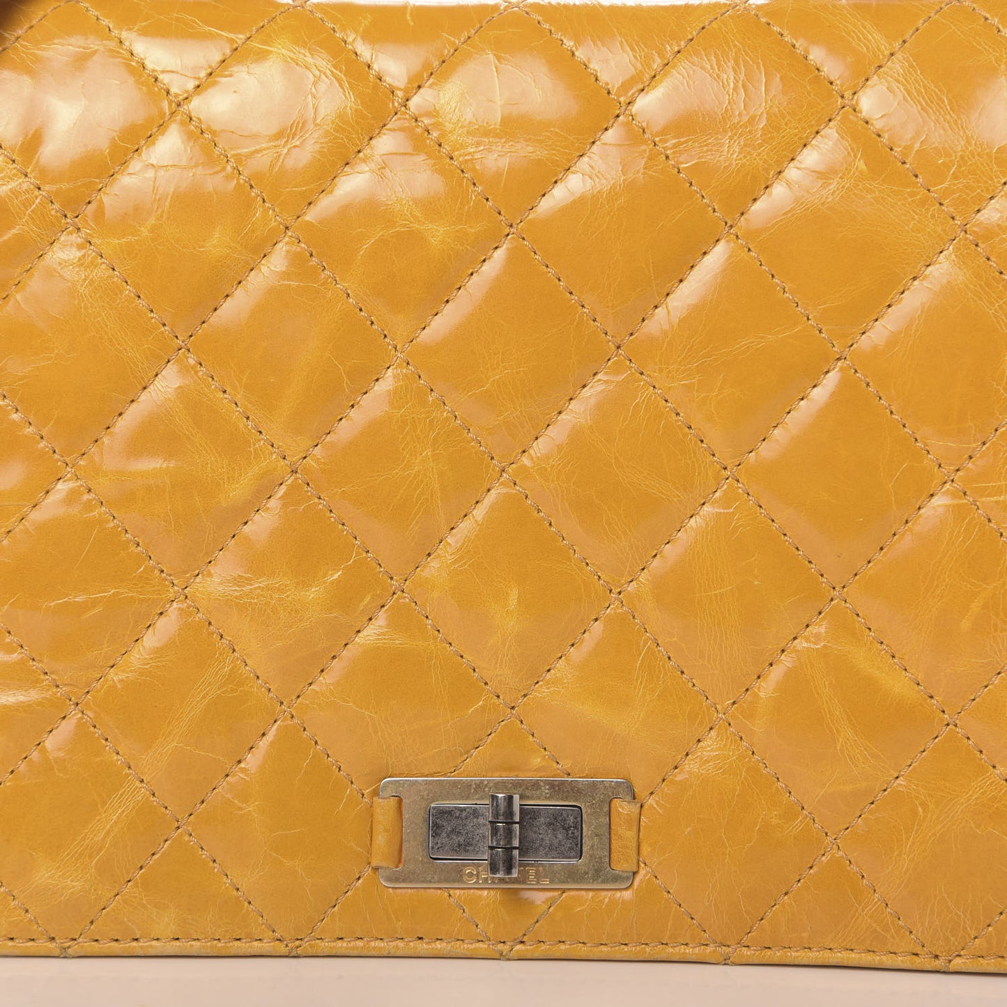 Glazed Calfskin Quilted Rita Top Handle Flap Yellow