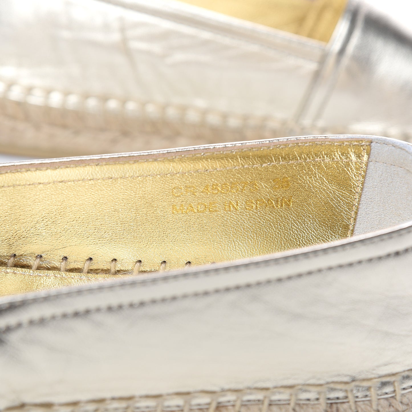 Metallic Lambskin Monogram Espadrilles 35 Platino
