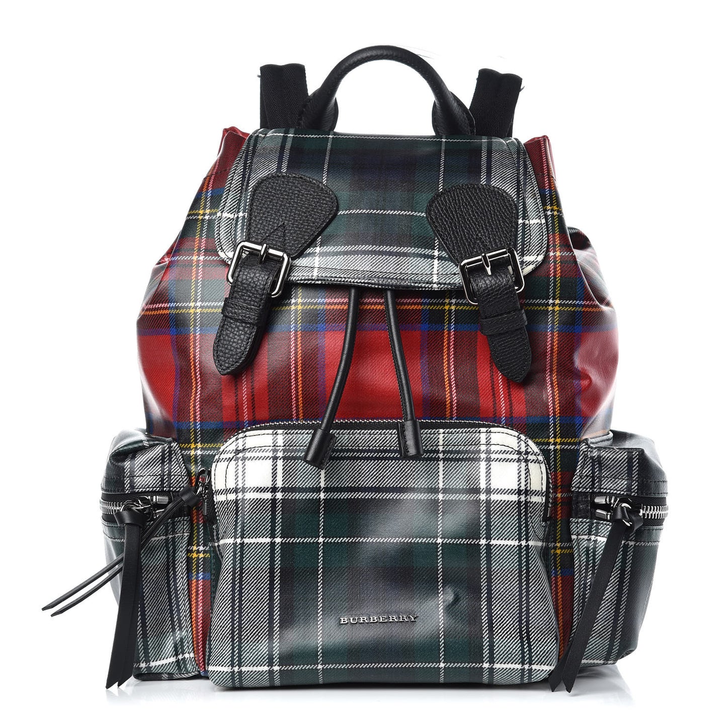 Laminated Tartan Patchwork Medium Rucksack Backpack Military Red