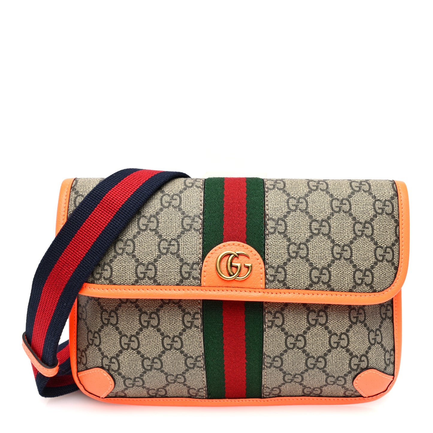 GG Supreme Monogram Web Small Ophidia Belt Bag Beige Ebony Orange