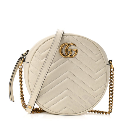 Gucci Calfskin Matelasse Mini GG Marmont Round Shoulder Bag White 1 of 11