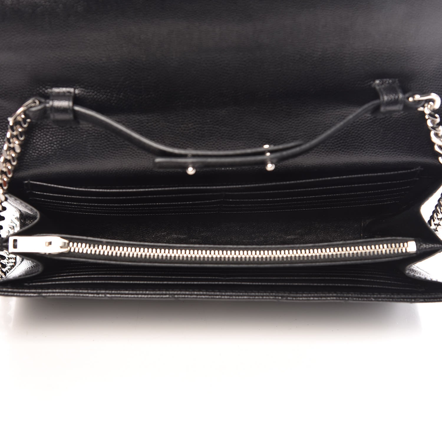 Saint Laurent Grain De Poudre Matelasse Chevron Monogram Chain Wallet Black 5 of 10