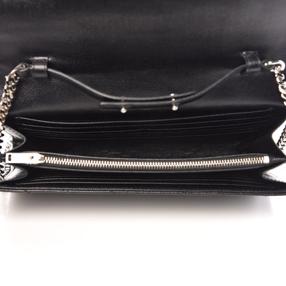 Saint Laurent Grain De Poudre Matelasse Chevron Monogram Chain Wallet Black 5 of 10