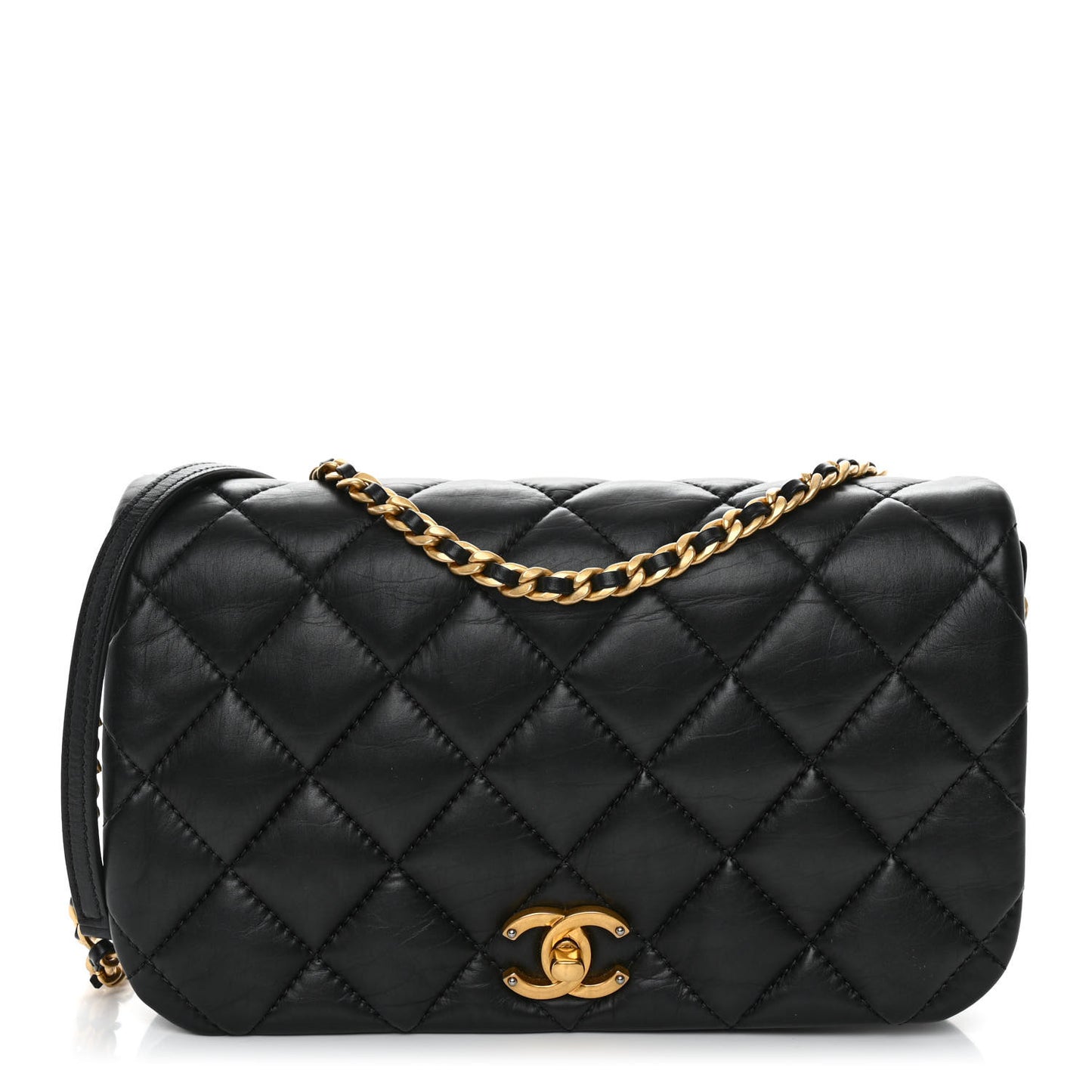 Calfskin Quilted Nailed CC Flap Bag Black